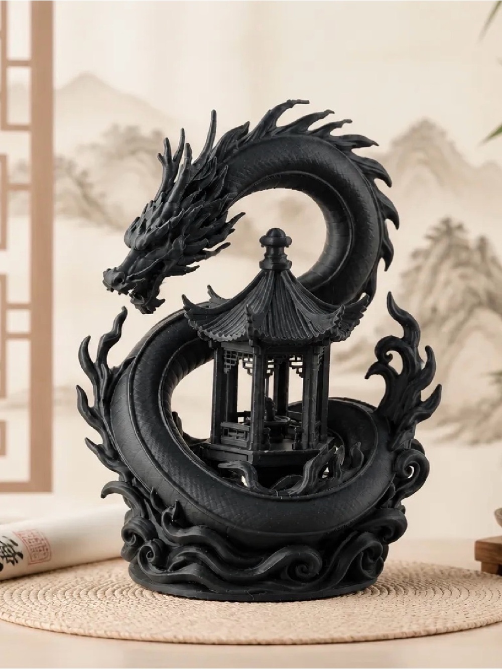 Black Dragon Pagoda Home Art Sculpture